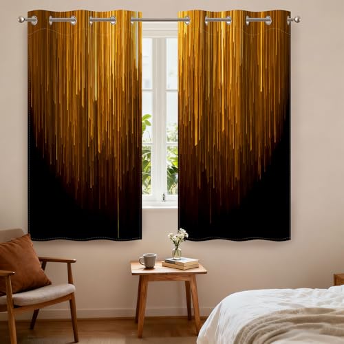 Black and Gold Blackout Curtains for Bedroom, Ombre Abstract Black Out Curtains 63 Inch Long, Thermal Insulated Blackout Drapes with Grommet Top, 42W x 63L, 2 Panels - color: 04 Gold and Black, size: 42"W x 63"L (Pack of 2)