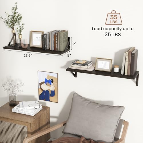 Axeman 24 Inch Floating Shelves, 8 Inch Deep Black Wall Shelves Set of 2 - color: Black, size: 23.6 Inch