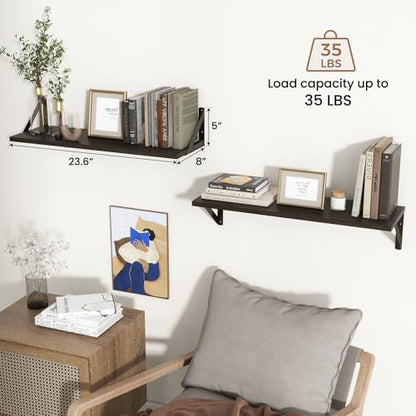 Axeman 24 Inch Floating Shelves, 8 Inch Deep Black Wall Shelves Set of 2 - color: Black, size: 23.6 Inch