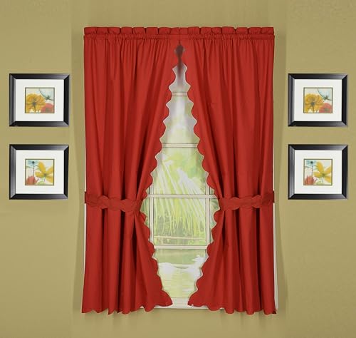 Today's Curtain, Orleans Scallop Curtain, Brick Red 45" Panel Pair and Tieback,4-Piece-Set, 60" W x 45" L, Brick Red - color: Brick Red, size: 60"W x 45"L (Pack of 1)