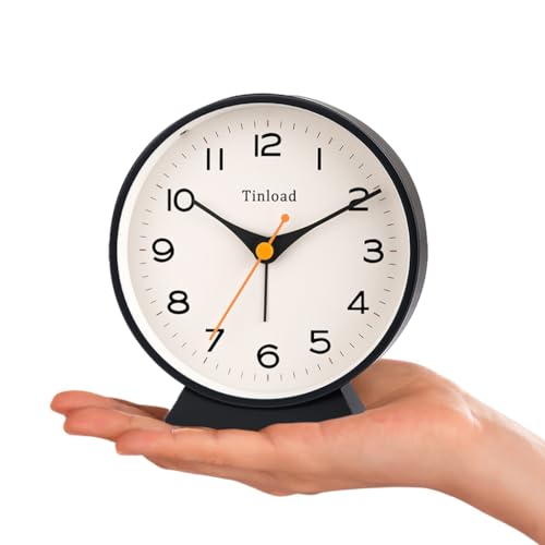 Tinload 4.5" Battery Operated Retro Analog Alarm Clock, Small Silent Bedside Desk Clock,Lighted on Demand, Battery Operated, Snooze, for Living Room, Bedroom, Bedside, Desk(Black) - color: Z-black