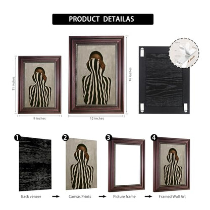 Dark Brown Framed Black and White Striped Woman Wall Art 9x11 in - color: Black White Striped, size: 11"L x 9"W