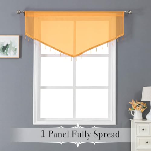 WUBODTI Orange Beaded Sheer Curtain Valances Living Room Kitchen Windows - color: Orange