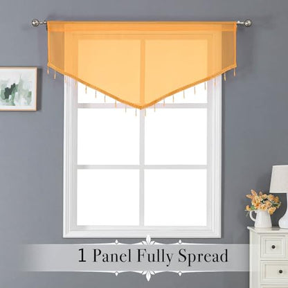 WUBODTI Orange Beaded Sheer Curtain Valances Living Room Kitchen Windows - color: Orange