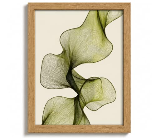 Framed Green Wave Wall Art, Boho Minimalist Lines Canvas Prints, 8x10in - color: Green Wave, size: 8x10in