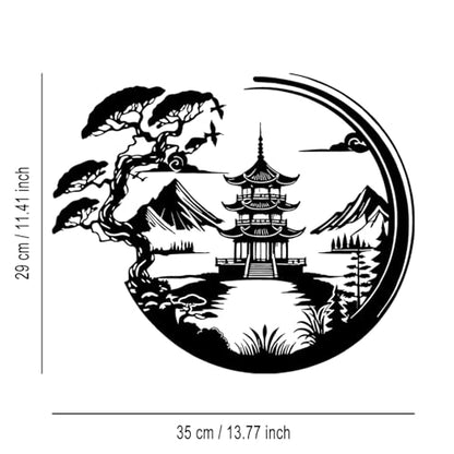 LIYOUYA Bonsai Tree Torii Gate Metal Wall Decor - Japanese Style Room Decor Black Wall Art Home Decor for Living Room, Bedroom, Dining Room (Black)