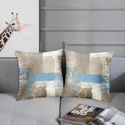 Britimes Throw Pillow Covers Set of 2, 18 x 18 Inch, Brown Beige Blue - color: Blue Brown, size: 18" x 18" (Pack of 2)