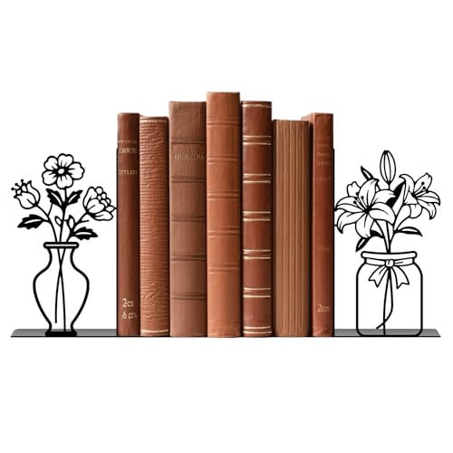 Metal Bookends Flower Vase Book Ends for Shelves - color: Black - 1 Pair Flower Vase