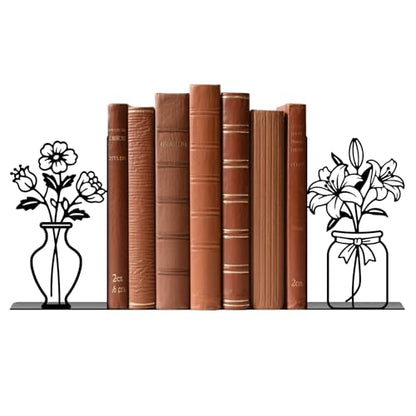 Metal Bookends Flower Vase Book Ends for Shelves - color: Black - 1 Pair Flower Vase
