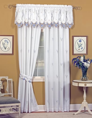 Today's Curtain Verona Reverse Embroidery Panel Pair and Tiebacks, 72", White/Blue, 80" W X 72" L - color: White/Blue, size: 80"W x 72"L (Pack of 1)
