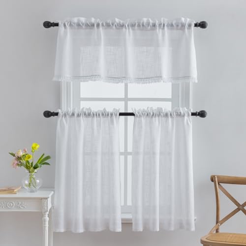 Beda Home Tassel Linen Textured Swag Curtain Valance, White, 52 x 18 in - color: White, size: 52"W x 18"L (Pack of 1)