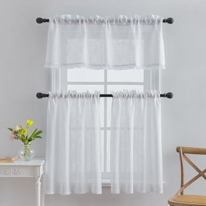 Beda Home Tassel Linen Textured Swag Curtain Valance, White, 52 x 18 in - color: White, size: 52"W x 18"L (Pack of 1)