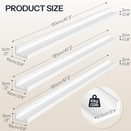 HOOBRO Floating Shelves, Wall Shelf Set of 3, 47.2 Inches Hanging Shelf - color: White, size: 47.2 Inches