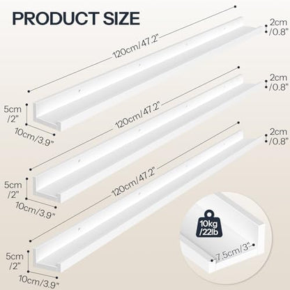 HOOBRO Floating Shelves, Wall Shelf Set of 3, 47.2 Inches Hanging Shelf - color: White, size: 47.2 Inches