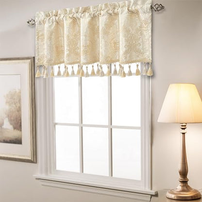 Loom and Mill Elegant Damask Valances for Windows, Champagne Gold, 54"x18" - color: Champagne Gold