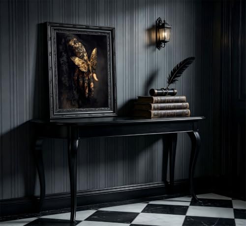 Gothic Moth Hand Framed Wall Art, Single Panel - color: Black Moth Hand, size: 11"L x 9"W