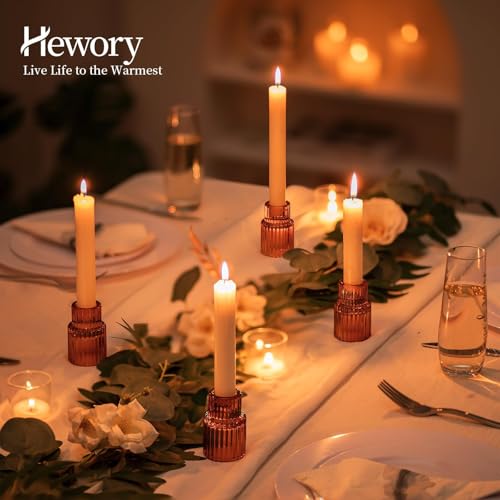 Hewory Glass Candlestick Holders Bulk, 2PCS Amber Taper Candle Holders - color: Amber, size: 2PCS