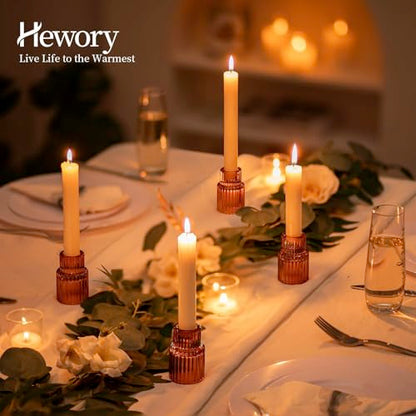 Hewory Glass Candlestick Holders Bulk, 2PCS Amber Taper Candle Holders - color: Amber, size: 2PCS