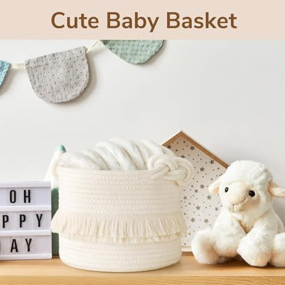 CherryNow Small Woven Rope Baby Basket with Tassel, 9.5" x 7", Off-White - color: Off-white, size: 10L (9.5"W x 7"H)