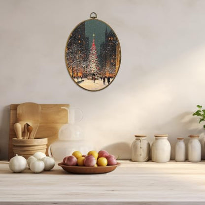 CUANFDDSF Christmas Winter Village Oval Wall Art Decor 8.6x11.4 Inch - color: Colour 01