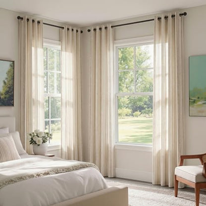 MYSKY HOME Farmhouse Striped Linen Curtains for Bedroom 52x63,2 Panels - color: Taupe, size: 52"W x 63"L (Pack of 2)