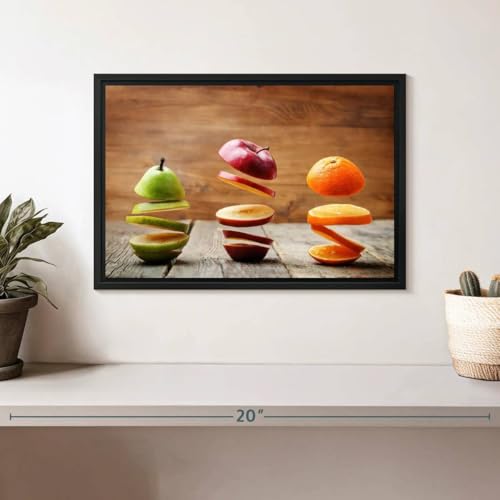 ElephantStock Sliced Fruits Wall Art - Horizontal Framed Canvas - 1-Piece Kitchen Wall Decor - Photography Photographic Canvas Print - Beige and Green Decor for Wall - 13" X 9" - color: Sliced Fruits Wall Art Canvas Floating Frame Single Piece, size: 13"L