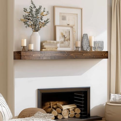 48x8x3in Rustic Fireplace Mantel Pine Wood, Weathered Brown - color: Weathered Brown, size: 48x3x8-hollow