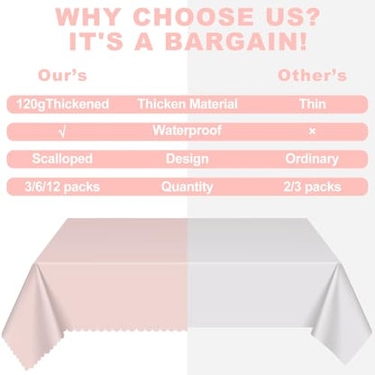 NatNarr 6 Pcs Plastic Light Pink Tablecloths, Scalloped Table Cloths - color: Light Pink, size: 6 Pack
