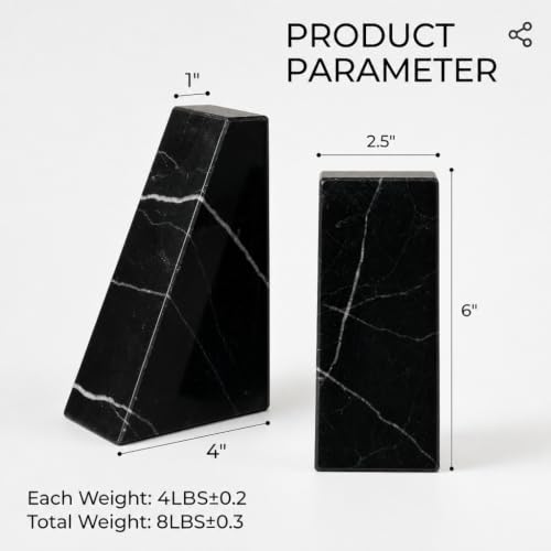 Koville Marble Bookends for Shelves, Natural Stone Book Ends for Large Books, Heavy Duty Bookends, Decorative Bookends for Office Home Kitchen Decor, Unique Modern Book Ends(Black) - color: Nero Marquina