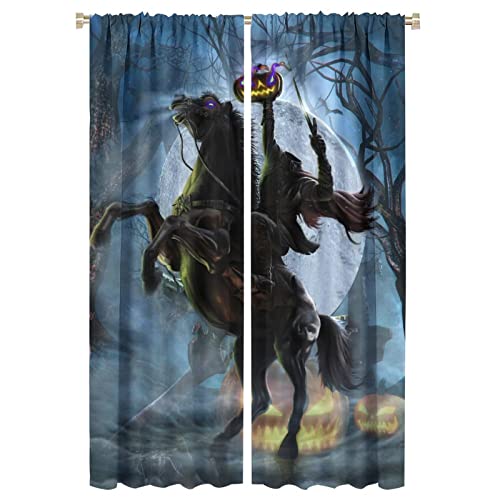 Gothic Halloween Blackout Curtains for Bedroom,Horror Forest Night Theme Pumpkin Headless Horseman Window Treatment Rod Pocket 42x63in - color: Gothic Halloween, size: 21"W x 63"L (Pack of 2)