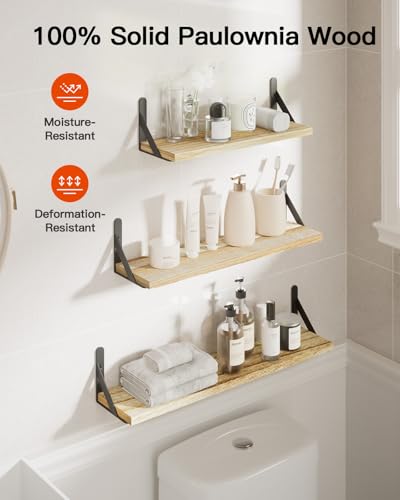 Amada Solid Paulownia Wood Wall Shelves, Large Size, 6 Pcs, Natural Wood - color: Wooden, size: Large
