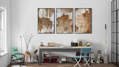 Large Framed Canvas Wall Art, Rustic Brown Abstract Prints, 16"x24"x3 - color: sepia, size: 16" X 24" X 3pcs Framed