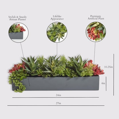 CG Hunter, Oblong Faux Succulent Arrangement, Grey, Home Decor - size: 27" Oblong Grey