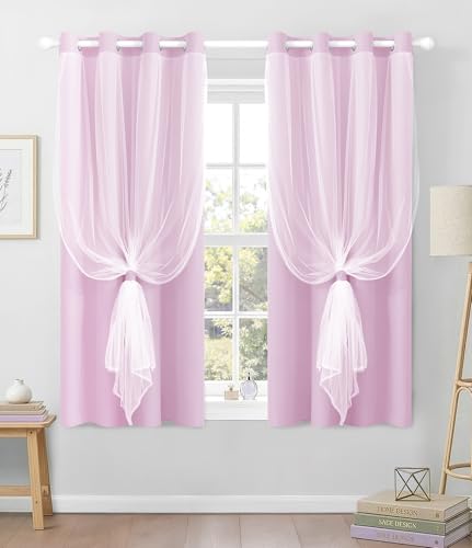 100% Blackout Curtains with Sheer Overlay, Purple, 52 x 63 inch, 2 Panels - color: Purple, size: 52"W x 63"L (Pack of 2)