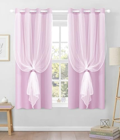 100% Blackout Curtains with Sheer Overlay, Purple, 52 x 63 inch, 2 Panels - color: Purple, size: 52"W x 63"L (Pack of 2)