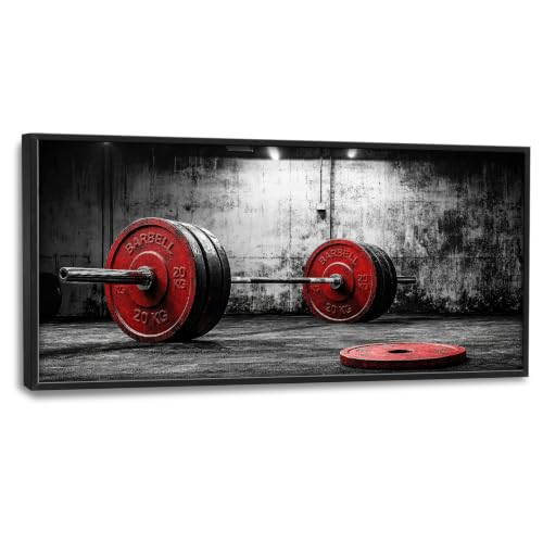 Voxlyra Framed Black White Gym Wall Art Decor for Living Room 60'' × 30'' - color: Gym Barbell
