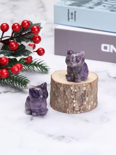 Jovivi Amethyst Cystal Cat Statue Natural Stone Carved Sitting Cat Figurine - color: Purple - Amethyst Crystal