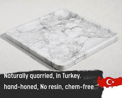 astavostone Natural Grey-White Marble Square Decorative Tray, 10.6 in