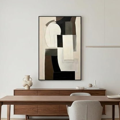 QKF Neutral Geometric 3D Texture Black Aluminum Frame Canvas Wall Art - color: Brown & Black Abstract