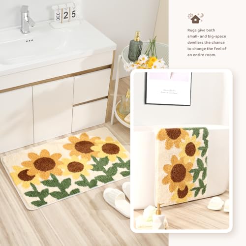 Molesun Sunflowers Bath Mat 16x24, Soft Absorbent Microfiber Bath Rugs - color: Sunflowers, size: 16" x 24"