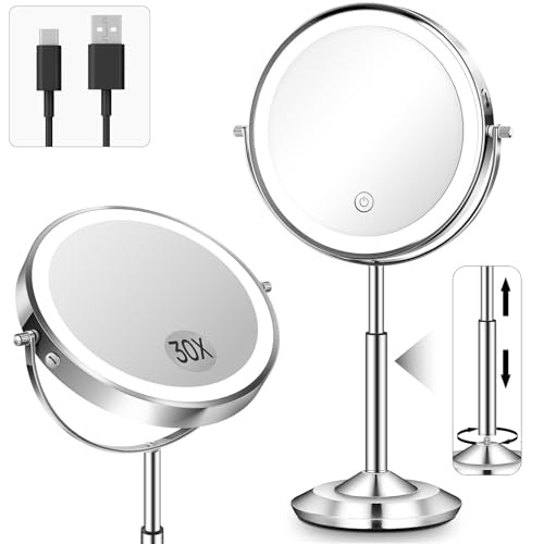 1X/30X 8" Magnifying Makeup Mirror with Lights Height Adjustable for Desk