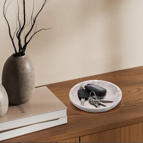 Hipiwe Small Key Bowl for Entryway, 5.5" Round Natural Travertine Tray - color: White/Grey, size: 5.5"