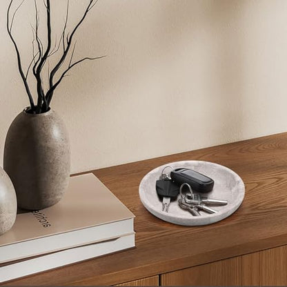 Hipiwe Small Key Bowl for Entryway, 5.5" Round Natural Travertine Tray - color: White/Grey, size: 5.5"