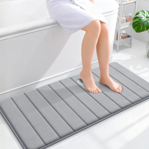 OLANLY Memory Foam Long Bathroom Rugs Runner 44x20, Super Soft Absorbent - color: Grey, size: 44" X 20"