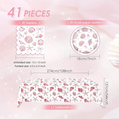 41pcs Coastal Beach Birthday Plates and Napkins,Tablecloth Set - color: Coastal Beach