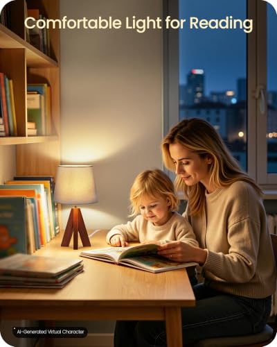 Tripod Table Lamp, 14.6" Small Bedside Lamp with Gray Linen Shade & Dark Wood Base, Modern Nightstand Lamp for Bedroom, Kids Room, Living Room, Nursery, Office, E26 Socket, LH51TL05 - color: Gray+Pearwood