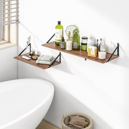 Heimlove 24W x 12D Deep Floating Shelves Set of 2 Walnut - color: Walnut With Black Metal Bracket, size: 24Wx12Dx5.8H