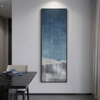 Large Framed Blue Gray Landscape Abstract Wall Art, Long Vertical 20x60 In - color: Blue Silver Abstract, size: 60"L x 20"W