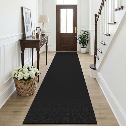 KOZYFLY Black Runners Rugs for Hallway 2.5'x10', Washable Runner Rug, Woven Non Slip Kitchen Runner, Braided Entryway Rug, Floor Carpet for Entry, Aisle, Hall, Black/Dark Grey - color: Black/Dark Grey, size: 2'6" x 10' (Rectangular)