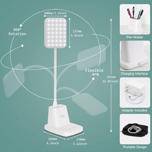 Upgraded 10W Wireless Charging LED Desk Lamp with Pen Holder, White - color: White